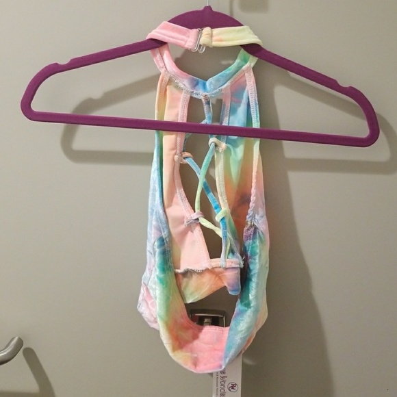 Bright rainbow rave halter crop top - Picture 4 of 4